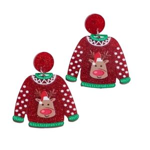 Christmas Santa Hat Reindeer Sweater Acrylic Post Holiday Festive Earrings New